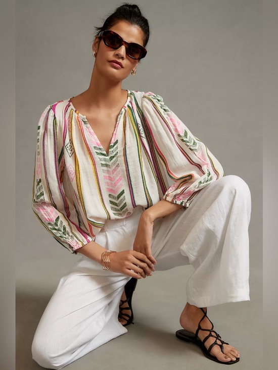 Velvet by Graham & Spencer Tops - Velvet by Graham & Spencer Beth Striped/Tribal Pattern Jacquard Blouse, Size XS
